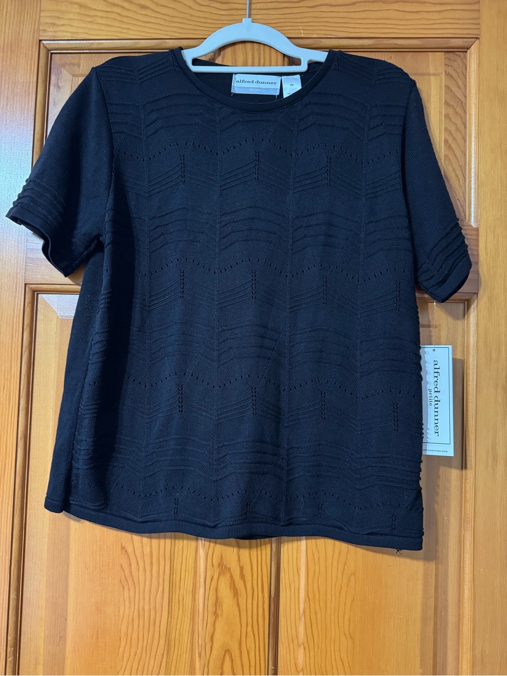 Alfred Dunner Black Short-Sleeve Knit Tee with Chevron Texture